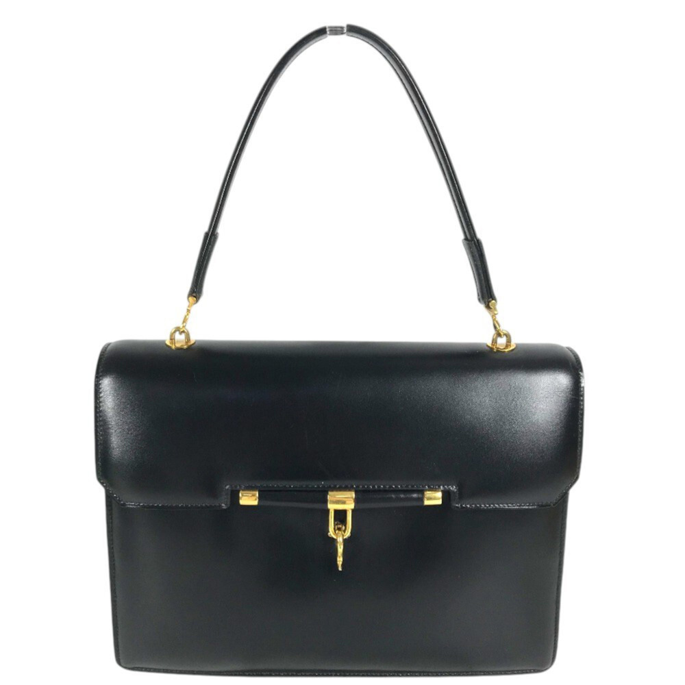 HERMES Vintage Paroniere Handbag with Gold Hardware, Box Calf Leather, Black,...
